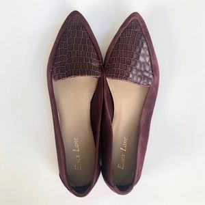 Essex Lane Burgundy Women’s Flats Suede/Croc Print